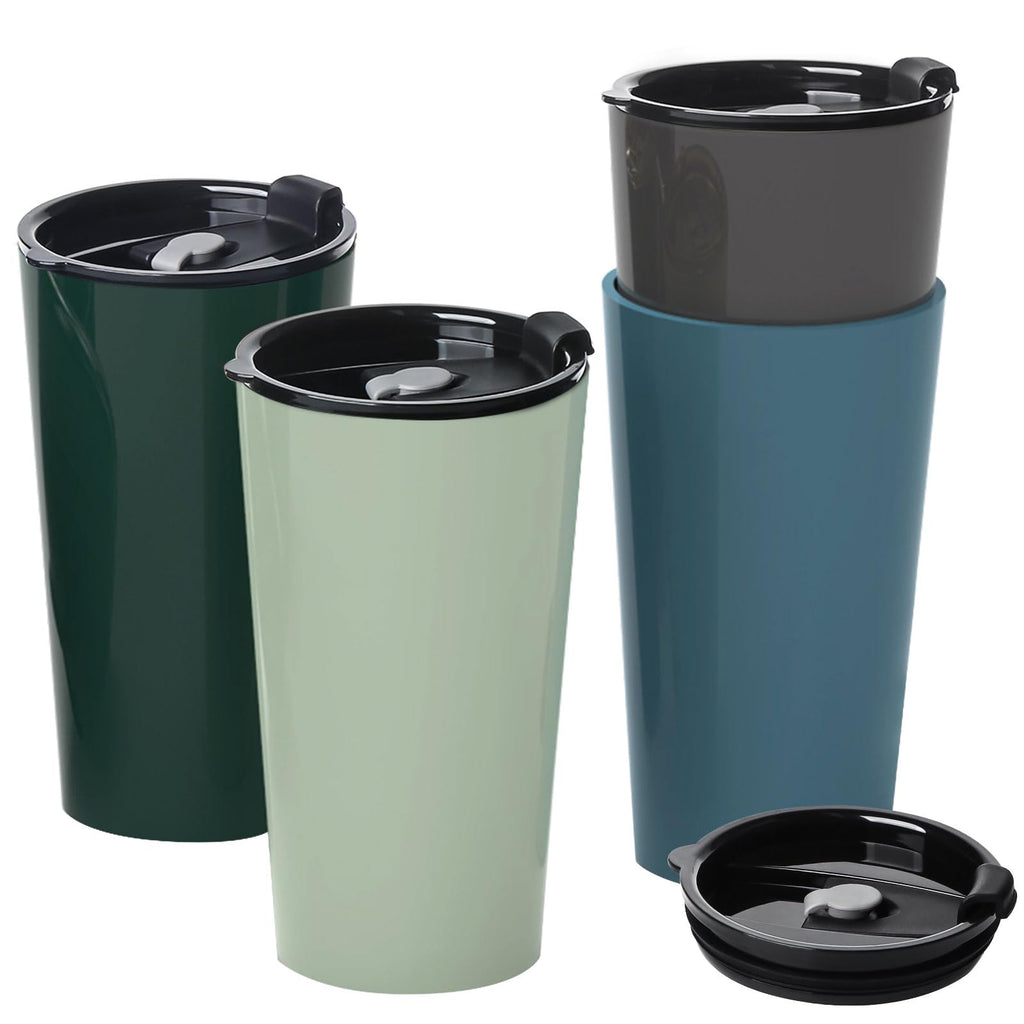 Greentainer 4 Pack Plastic Travel Coffee Mug Set, 20 oz Spill Proof Drinking Cups with Lids, Pobtable to Go Camping Coffee Tumbler Reusable Coffee Mugs with Lids, Dishwasher & Microwave Safe