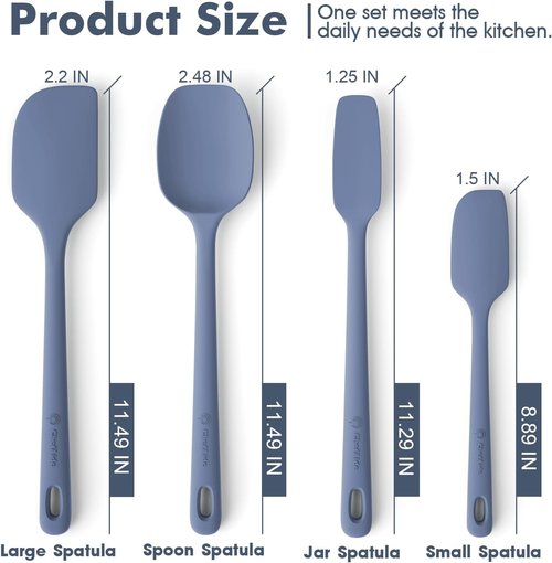 ChefAide Silicone Spatula Set - 4 Pieces with Ergonomic Grip & Heat Resistance for Nonstick Cookware