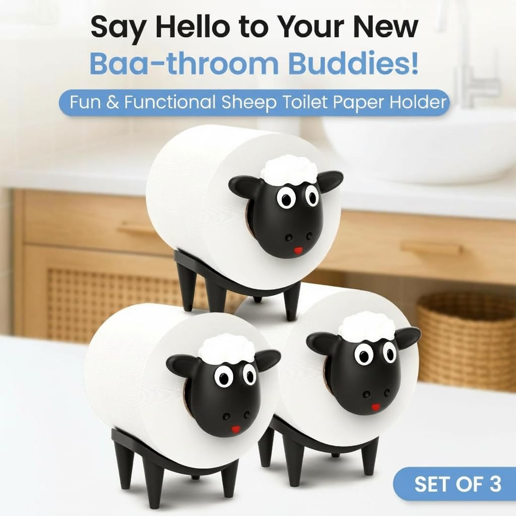 Sheep Toilet Paper Holder 3-Pack, Black Sheep Funny Bathroom Decor, Free Standing Cute Animal Holder, Stylishly Store Extra Toilet Paper, Modern Farmhouse Decor, No Assembly, Funny Gifts
