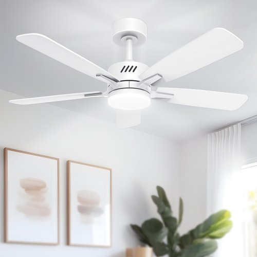 JOFIOS Ceiling Fans with Lights and Remote,52 inch Ceiling Fan with Adjustable Color Temperature,Dimmable 6-speeds Noiseless Revisible DC Motor for Bedroom, Kitchen, Living Room（White）