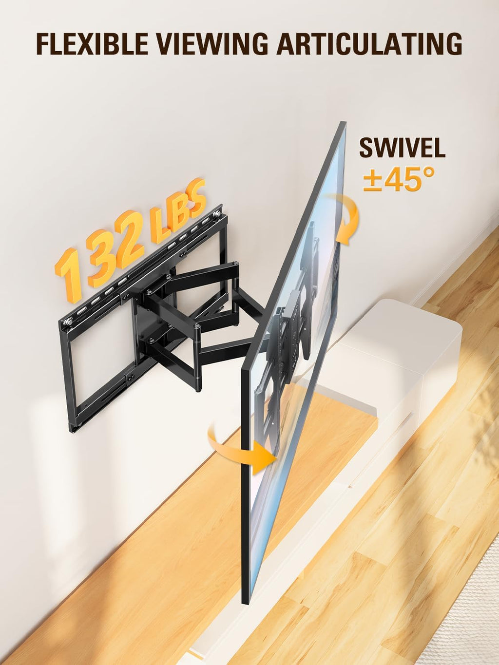 Mounting Dream TV Wall Mount - Full Motion Articulating Dual Arms for 42-86" TVs | Max VESA 600x400mm, 132 lbs Capacity