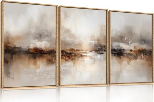 Large Abstract Brown Pastel Canvas Wall Art | Modern Brush Stroke Painting - 24"x36" for Living Room, Bedroom, Office