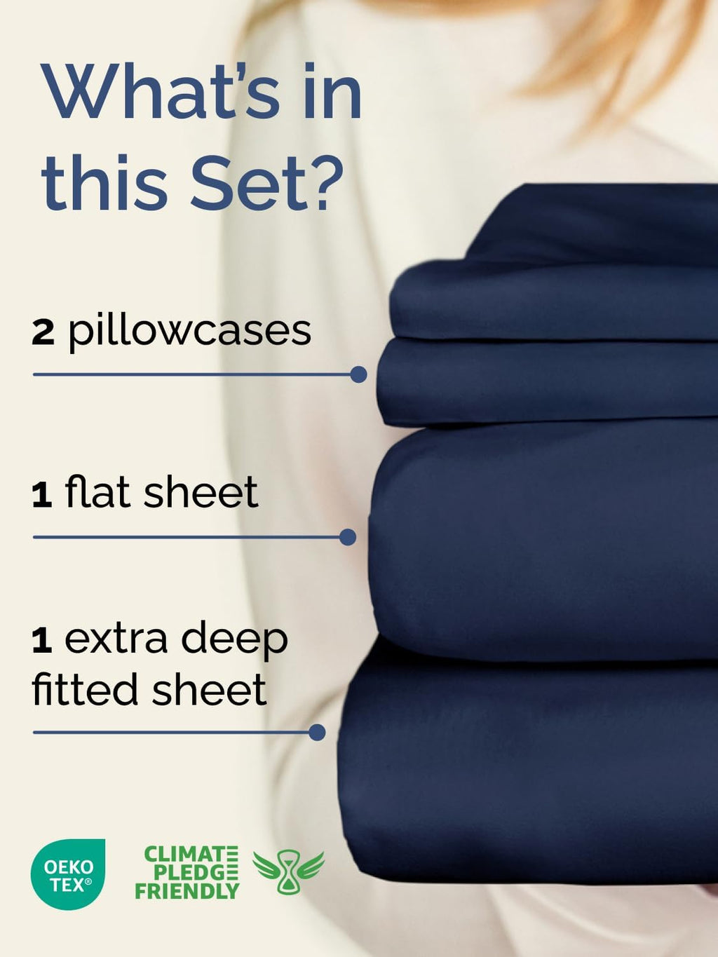 Skiennix Extra Deep Twin XL Sheet Set | 4-Piece Breathable Cooling Bedding - Soft, Wrinkle-Free, Navy Blue