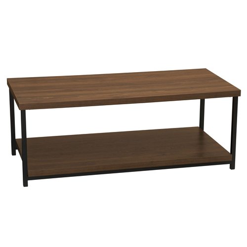 Household Essentials Jamestown Rectangular Coffee Table with Storage Shelf Mid Century Walnut Wood Grain and Black Metal