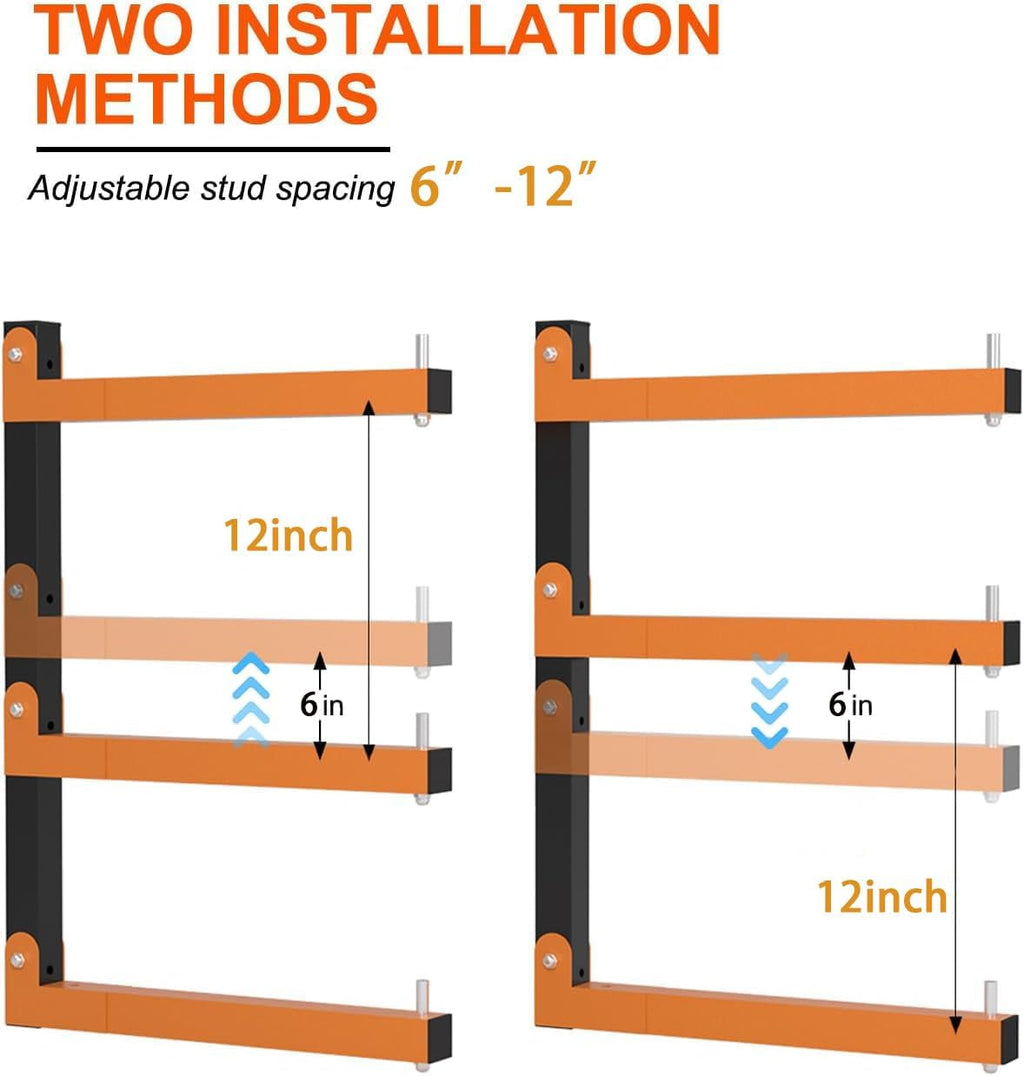 Skiennix Lumber Storage Rack - Heavy-Duty Wall-Mounted Organizer | Holds Up to 720 LBS - 4 Pack, Orange