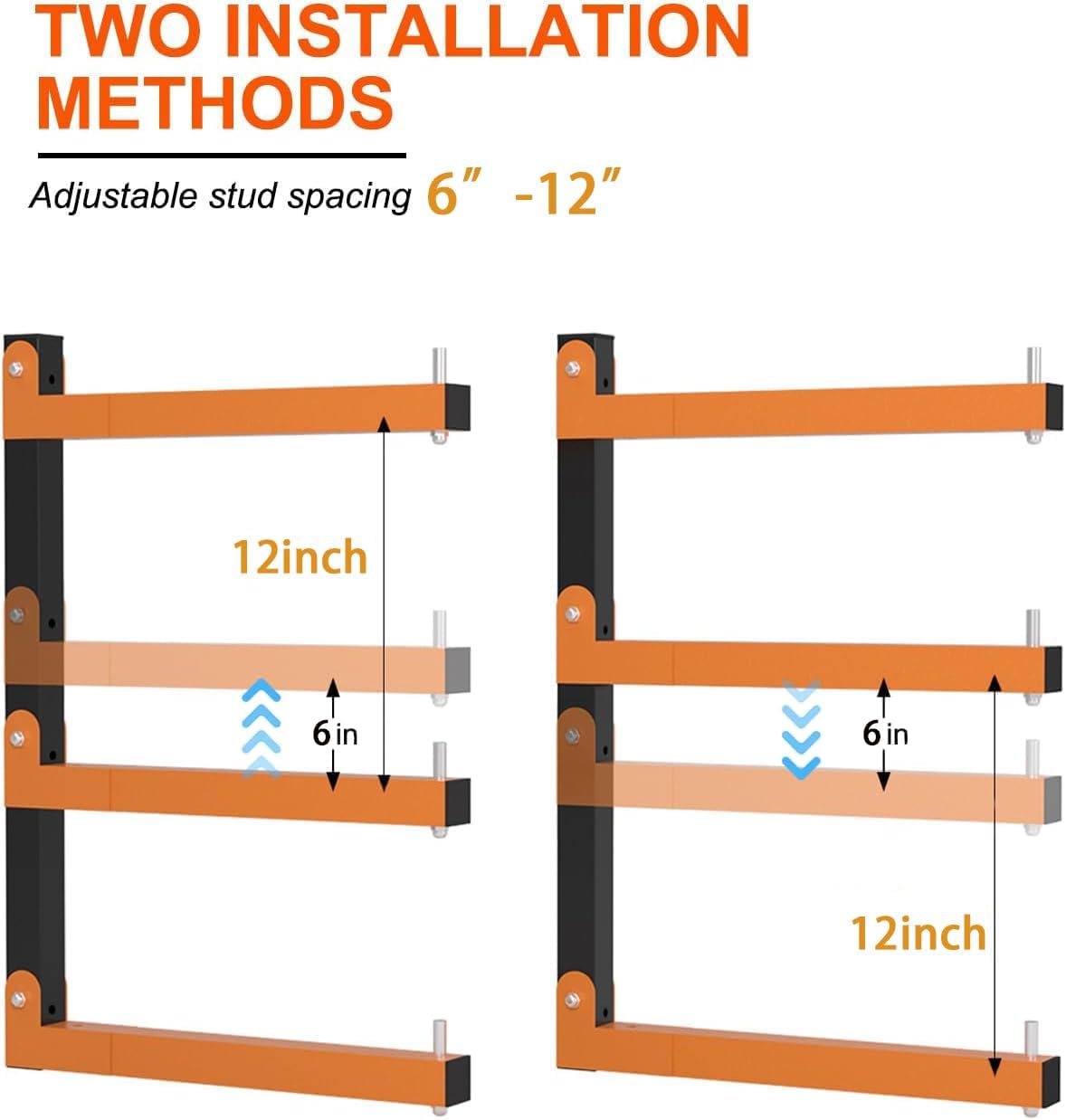 Skiennix Lumber Storage Rack - Heavy-Duty Wall-Mounted Organizer | Holds Up to 720 LBS - 4 Pack, Orange