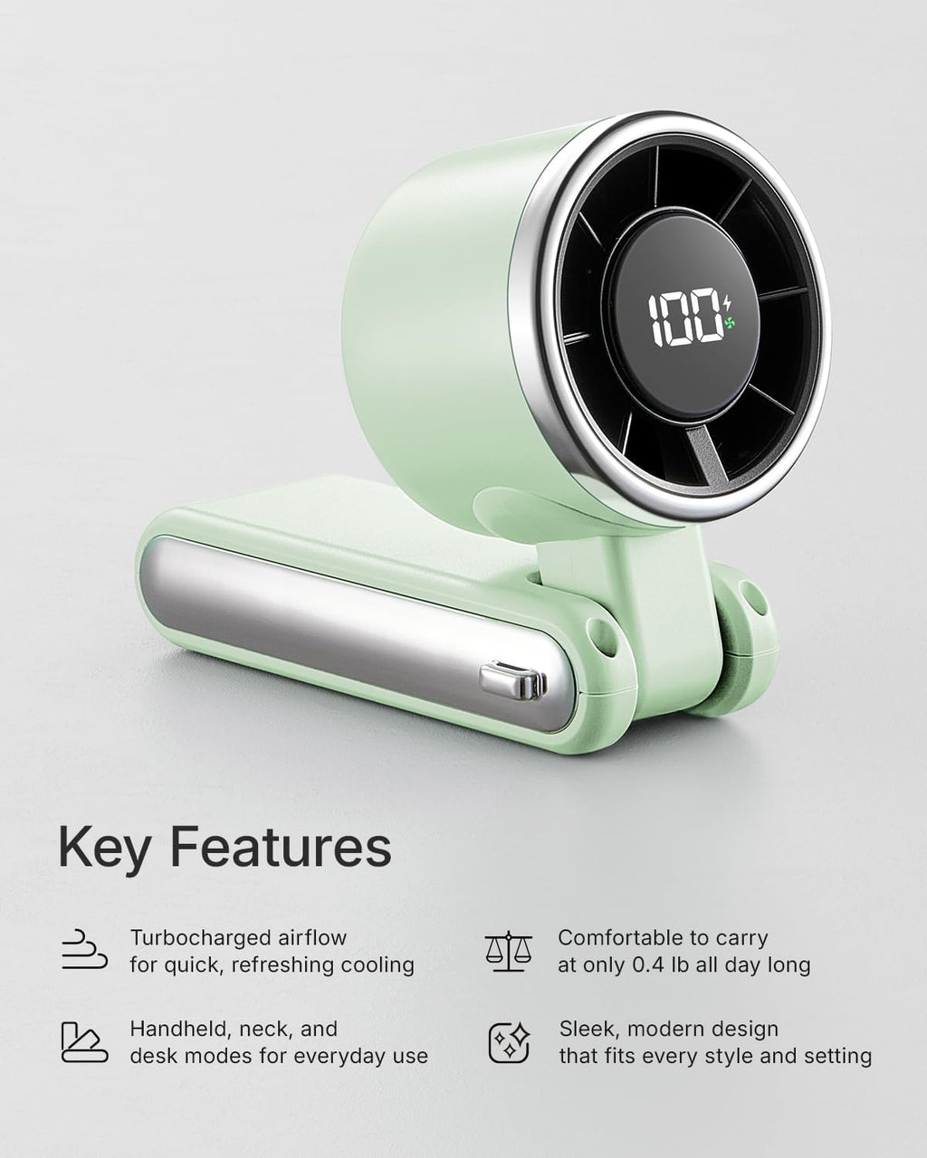 Skiennix Portable Handheld Turbo Fan - 5-Speed Rechargeable Mini Fan for Travel | Green Color