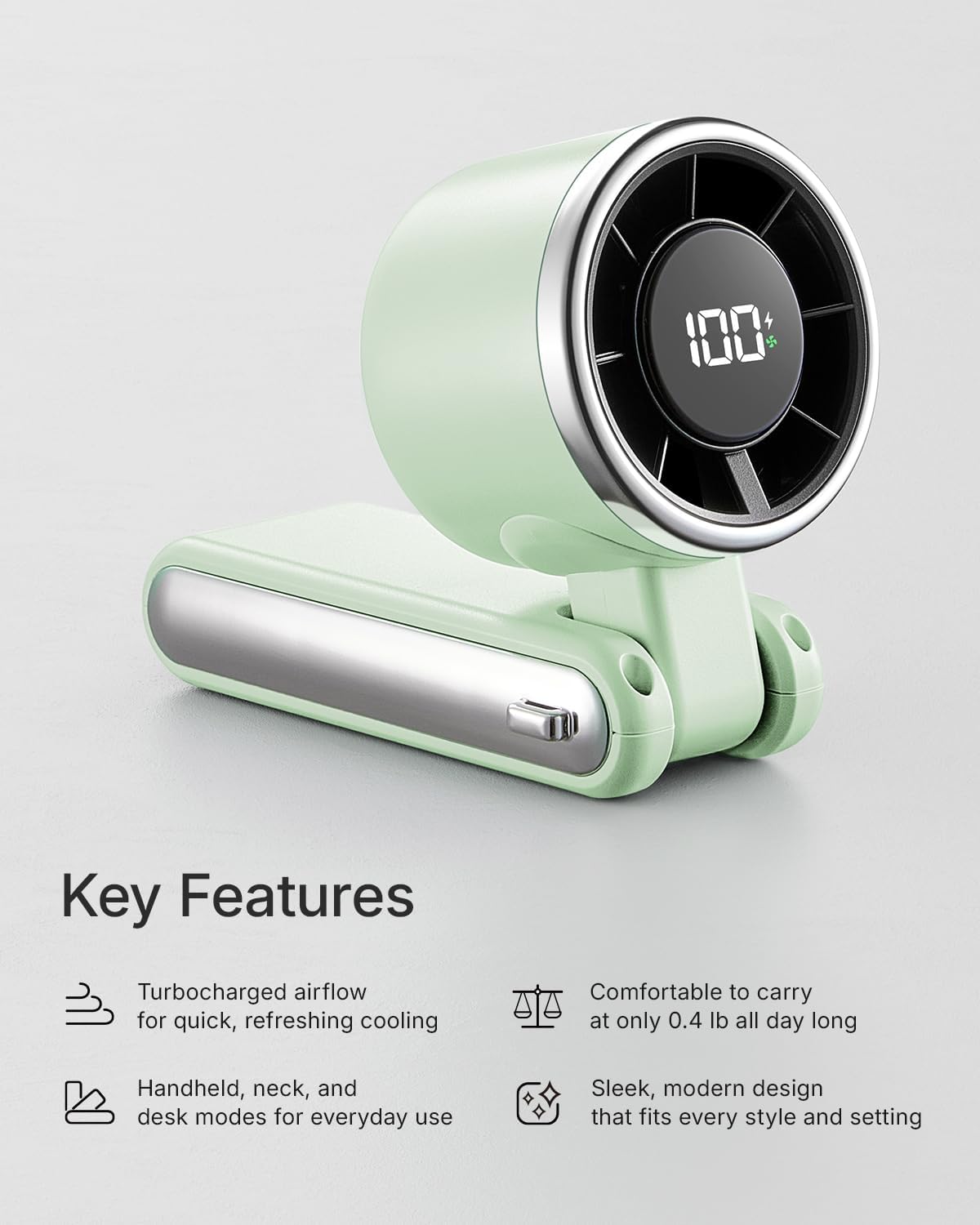 Skiennix Portable Handheld Turbo Fan - 5-Speed Rechargeable Mini Fan for Travel | Green Color