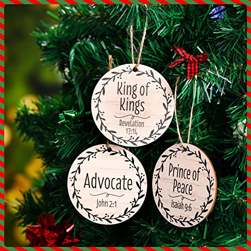 24 Pcs Christmas Wooden Names of Jesus Ornaments - Round Holiday Decorations