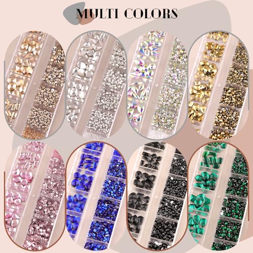 BELLEBOOST 1680Pcs AB Glass Nail Rhinestones & Flatback Gems Kit