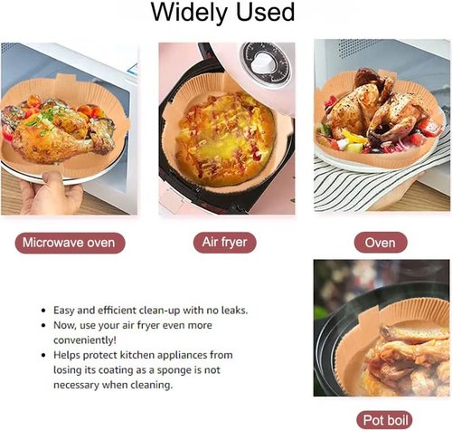 Air Fryer Disposable Paper Liners - Non-Stick Baking Sheets | 50-Pack 7.9 Inch Food Grade Parchment