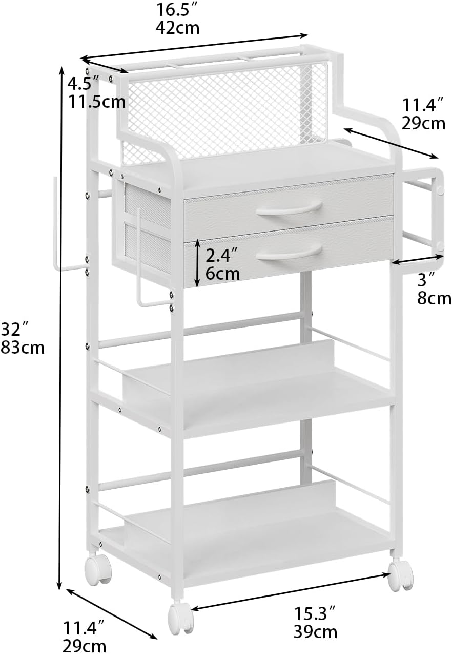 Skiennix Rolling Craft Storage Cart - 2 Fabric Drawers & Lockable Wheels | Gift Wrap Organizer with Ribbon & Tape Holder