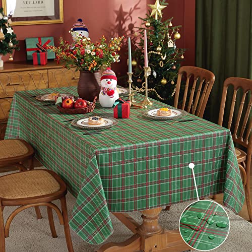Christmas Vinyl Tablecloth Rectangle Buffalo Plaid Green 70x52 Inches - Holiday Decor