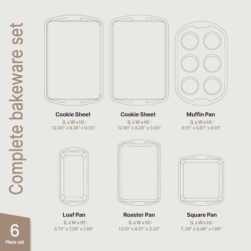 BAKKEN Nonstick Baking Pan Set | Blue Marble Coating, Commercial Grade Carbon Steel, Oven Safe (Set of 6)
