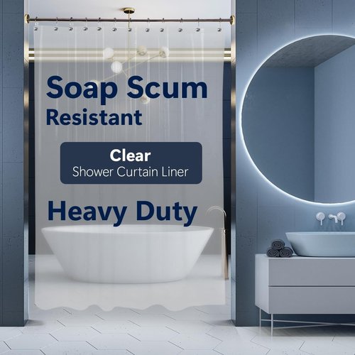 Epica Heavy-Duty Clear Vinyl Shower Curtain Liner - 72x72, Stain & Soap Scum Resistant, Rust-Proof Grommets