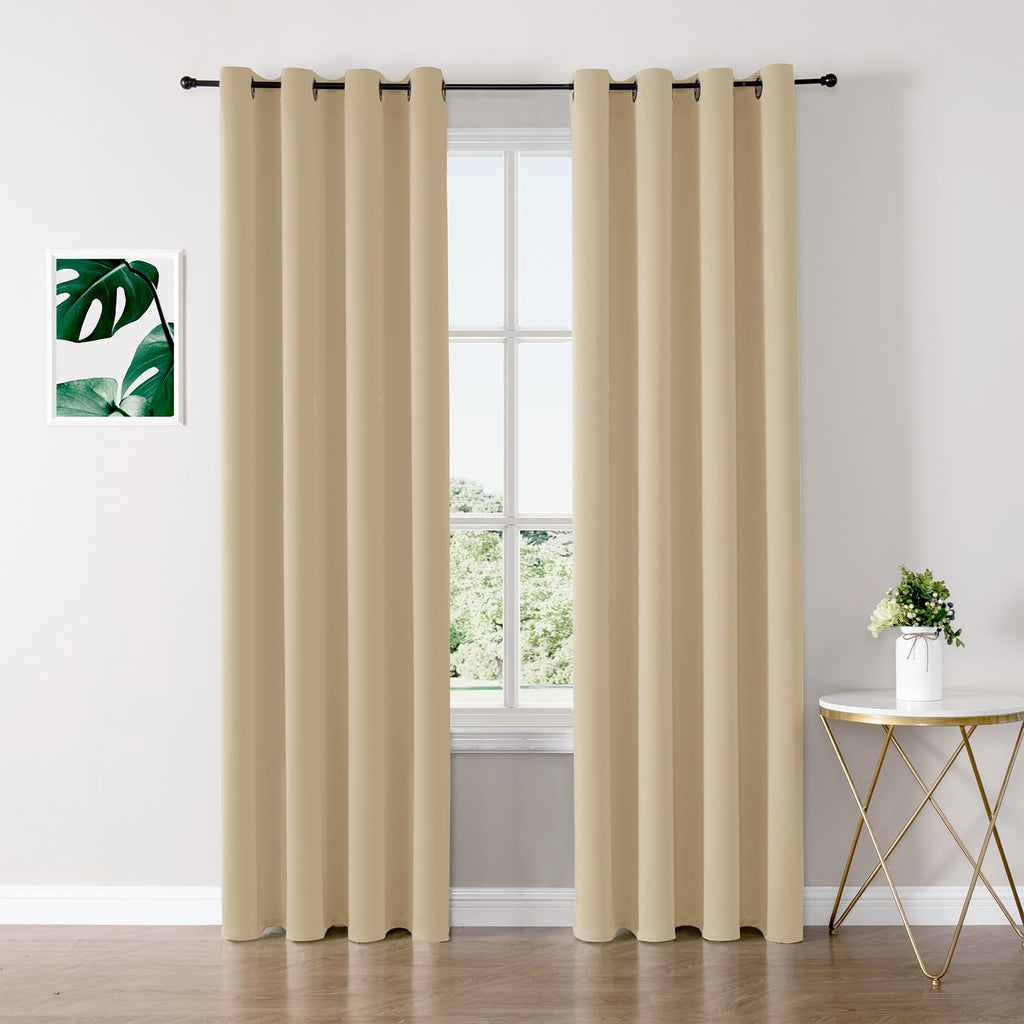 ChrisDowa Blackout Curtains - Thermal Insulated Room Darkening Panels, 95 Inch Long, Biscotti Beige (Set of 2)