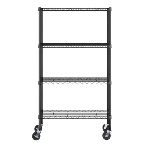 Furinno Wayar 4-Tier Metal Storage Shelf Rack Cart with Casters, 36 x 14 x 58, Black