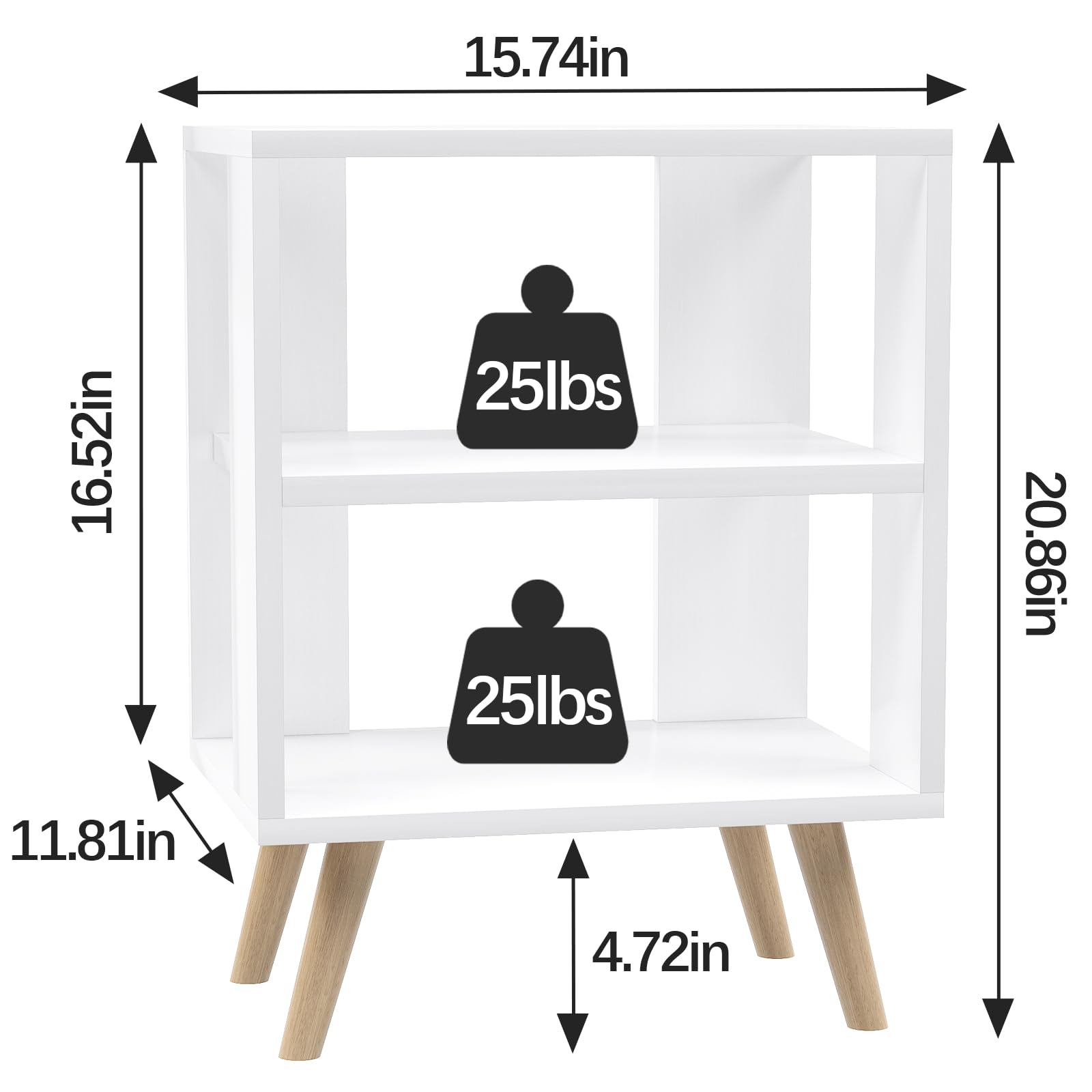 Aenuert Night Stand, White Nightstand, Modern End Table with Open Storage, 2-Tier Bedside Table for Small Space, Living Room, Bedroom