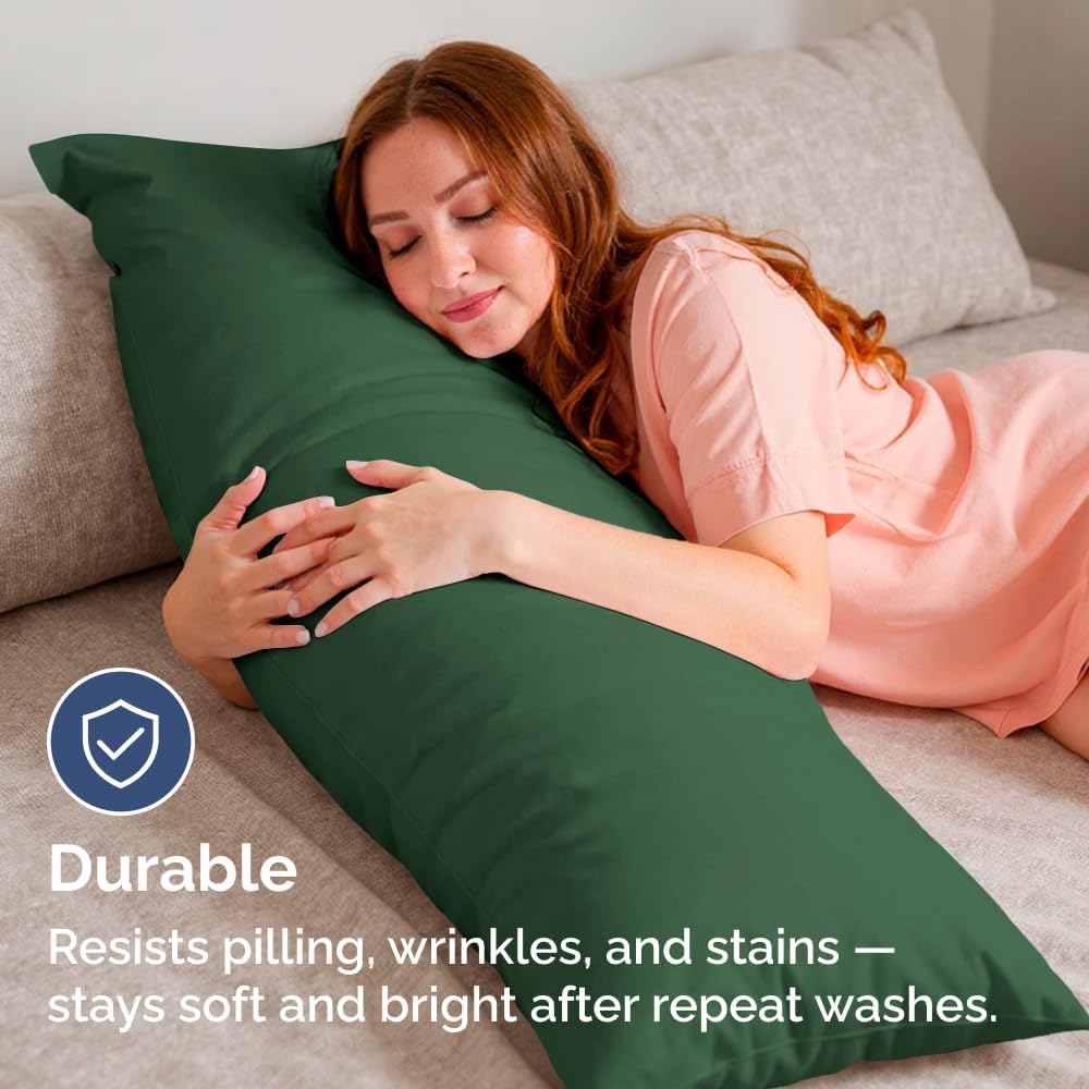 Skiennix Body Pillowcases Set of 2 | Soft 20x54 Long Pillow Covers for Side Sleepers - Wrinkle-Free, Machine Washable in Emerald Green