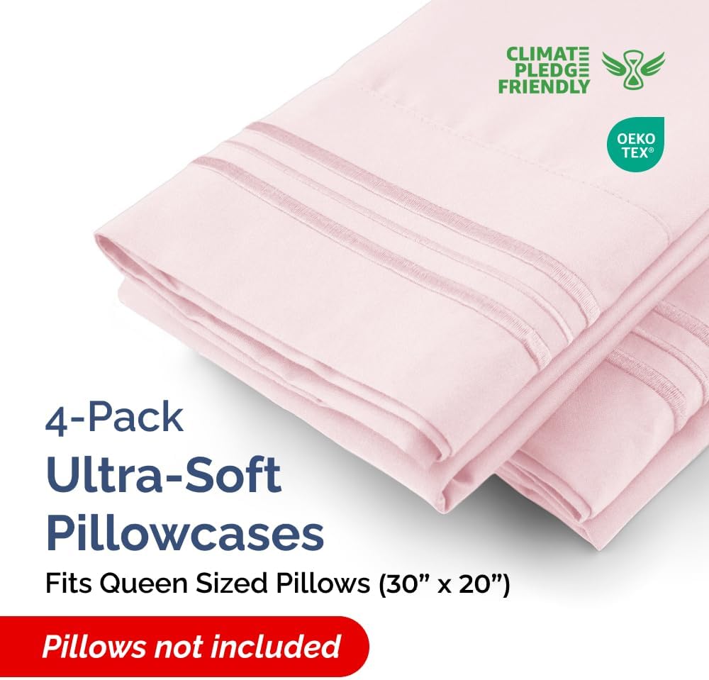 Regine Switzerland Queen Pillow Cases Set of 4 - Ultra Soft, Hotel Quality - Cozy & Wrinkle-Free - Lavender Pink