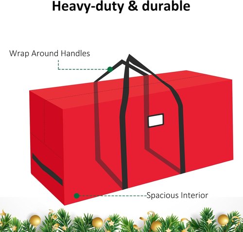 HABGP Christmas Tree Storage Bag - 7.5 ft Waterproof Zippered Bag with Carry Handles | Durable Red Design