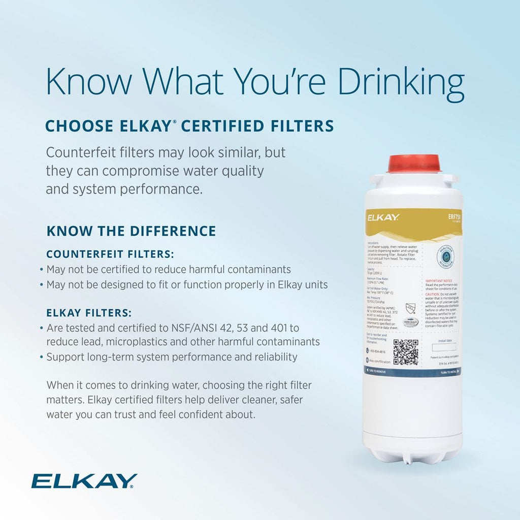 Elkay Genuine ERF750 WaterSentry Lead + Microplastics NSF/ANSI Certified Residential Filter (ezH2O Liv & Filtered Faucet)