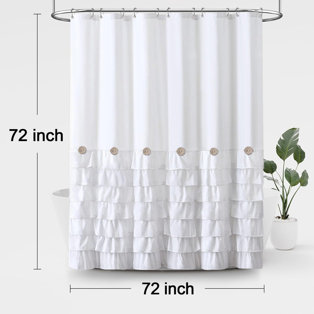 NDDYCU Ruffle Farmhouse Shower Curtain, White Vintage Shower Curtains for Bathroom Fabric Cute Rustic Cloth, 72" W X 72" L Inch