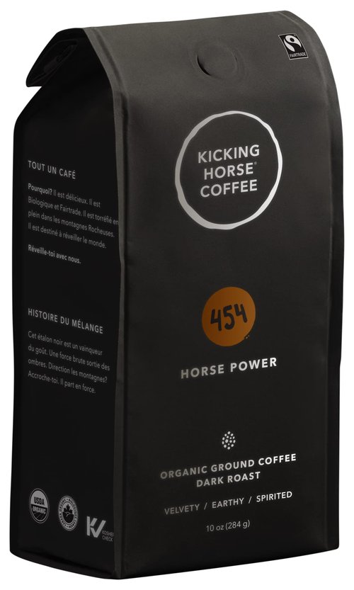 Kicking Horse Coffee 454 Horse Power, Dark Roast, Ground, 284 g (Pack of 6) - Certified Organic, Fairtrade, Kosher
