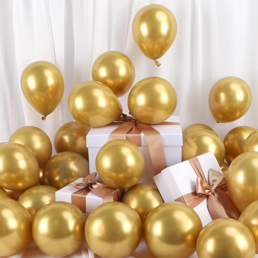 RUBFAC Gold Balloons - 120pcs 5-Inch Chrome Metallic Latex Balloons for Graduation, Birthday & Wedding Decor