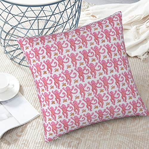 Dycica Velvet Pink Rabbit Monkeys Throw Pillow Cover 18"