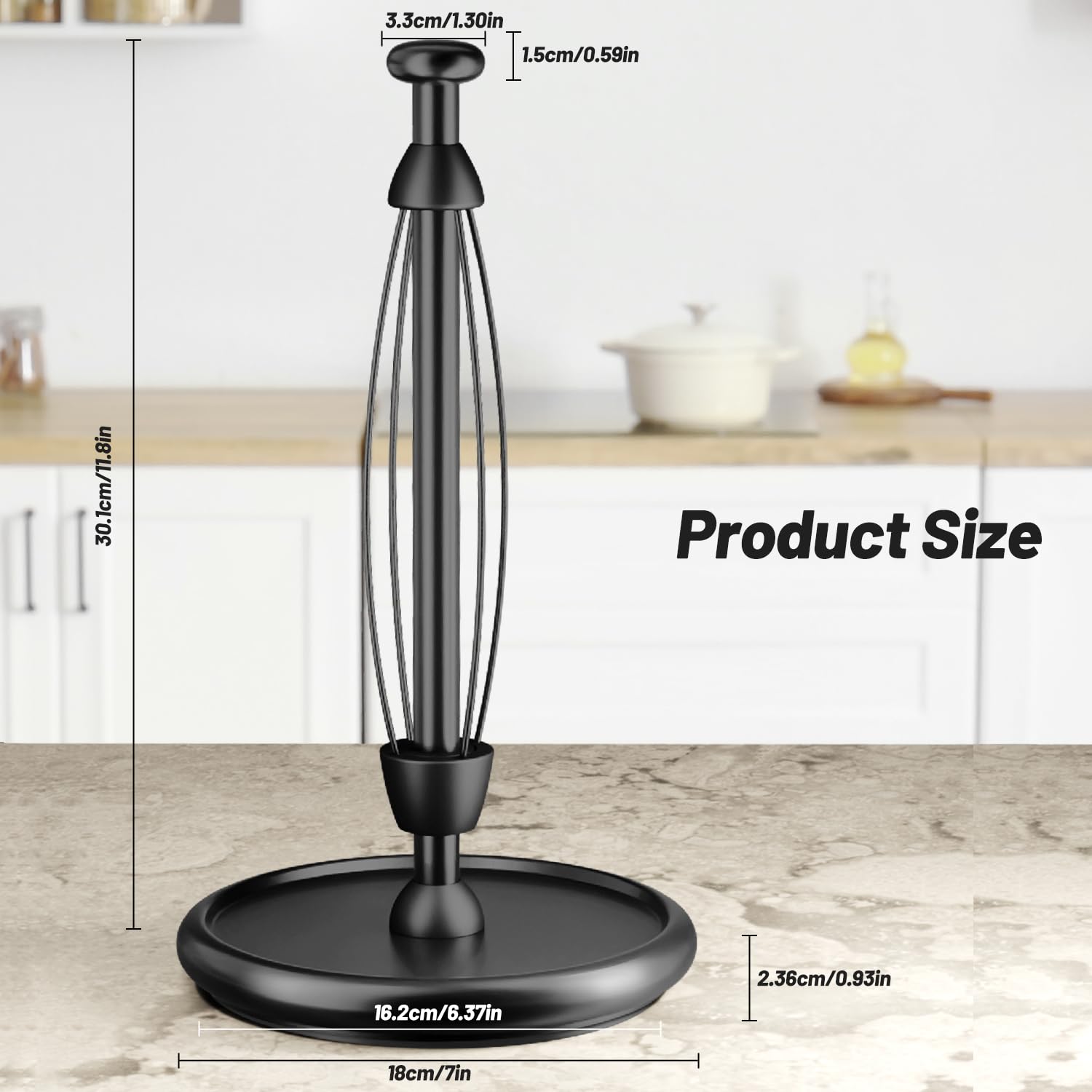 VEHHE Paper Towel Holder Countertop with Weighted Base, One-Handed Tear Paper Towel Holder with Damping Function and EVA Non-Slip Pad for Bathroom and Kitchen (Black)