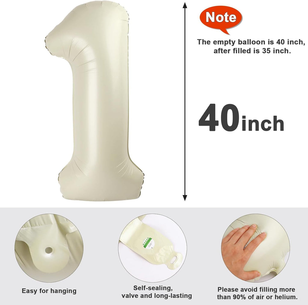 Skiennix 40-Inch Number Balloon - Cream Foil Balloon for 10th Birthday & Wedding Celebrations