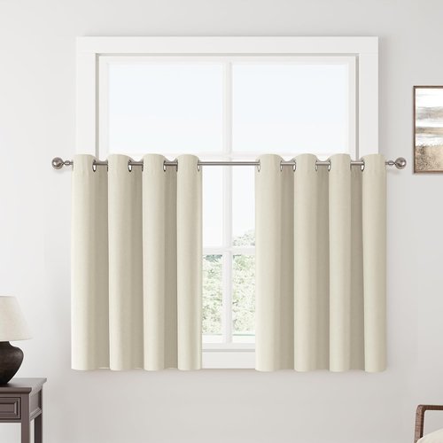 ChrisDowa 100% Blackout Curtains - Birch Solid Thermal Insulated Drapes | 45" Long, 2 Panels for Bedroom & Living Room