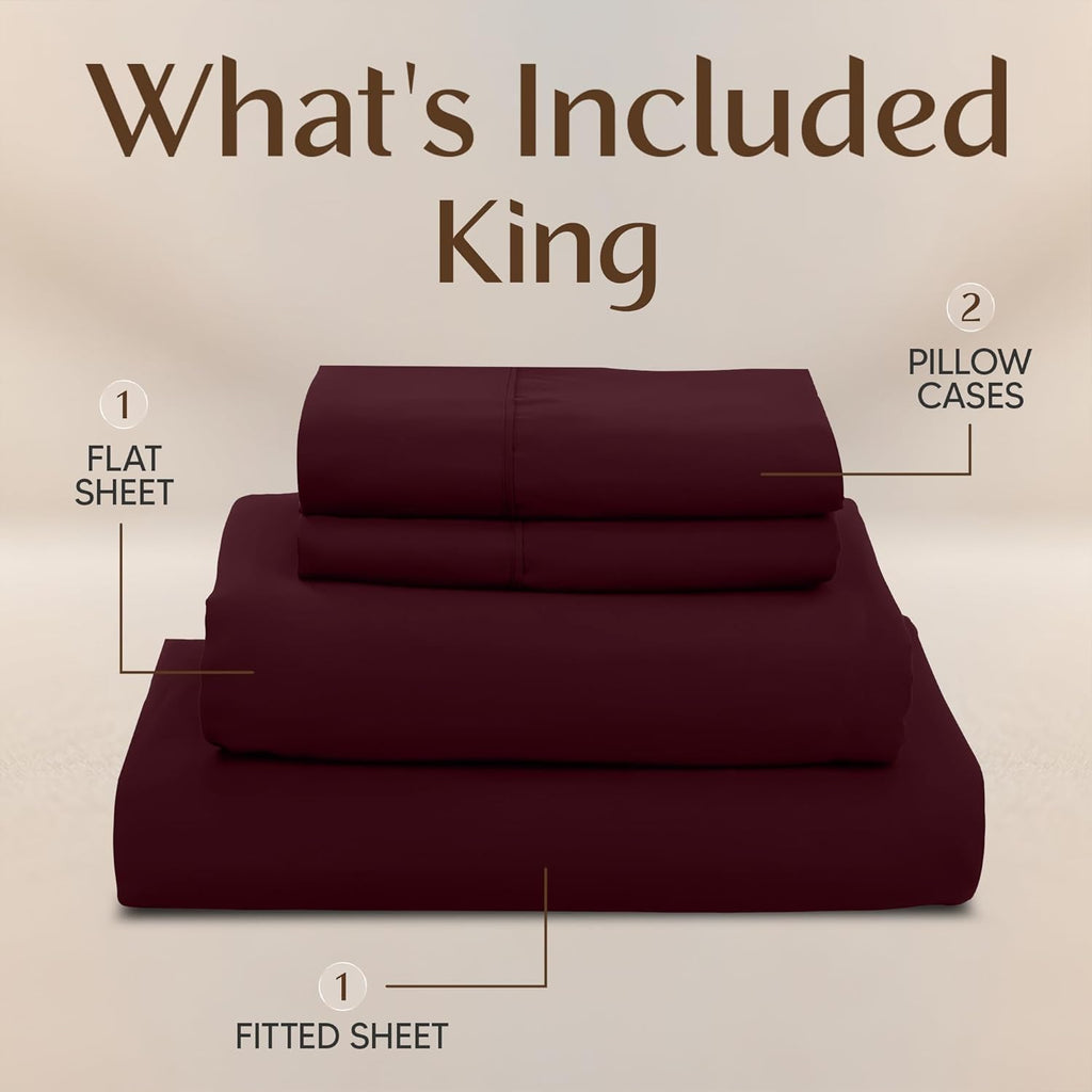 Utopia Bedding King Size Sheet Set - Soft, Breathable Microfiber | 4-Piece in Burgundy, Oeko-Tex Certified