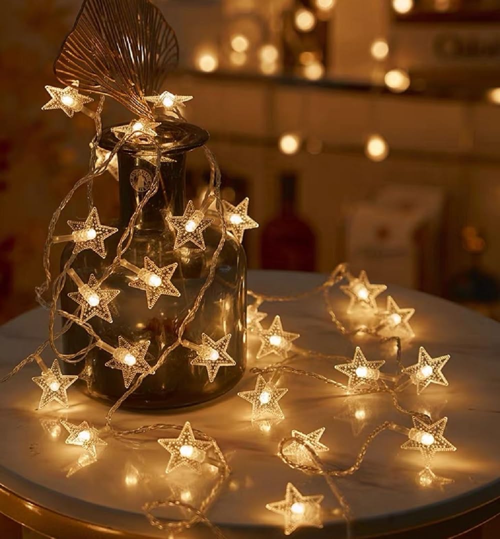 WFGGEH Star String Lights - 10ft 20 LED Warm White Fairy Lights for Party, Wedding & Home Decor