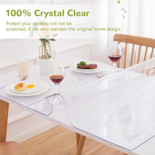 Eisdroma 42 x 78 Inch Clear Table Cover Protector, Clear Table Protector for Dining Room Table, 1.5mm Plastic Table Cover, Waterproof Table Pad for Kitchen, Office