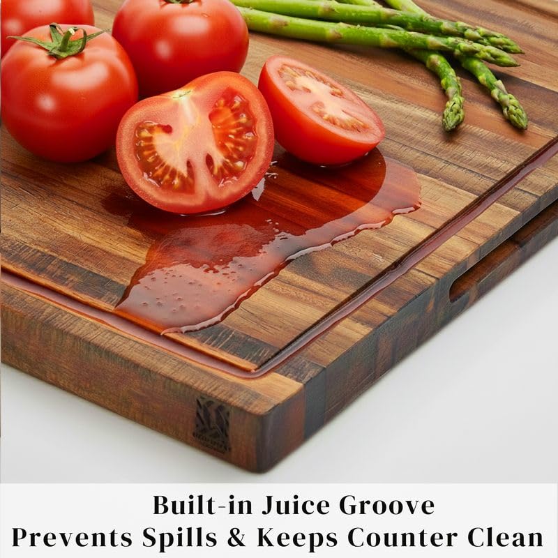 Premium Acacia Wood Cutting Board, 24" x 18" x 1.5" Thick Butcher Block for Meat, BBQ, Brisket & Meal Prep, Deep Juice Groove, Solid Hardwood, Non Toxic, BPA/Plastic Free by New M Way