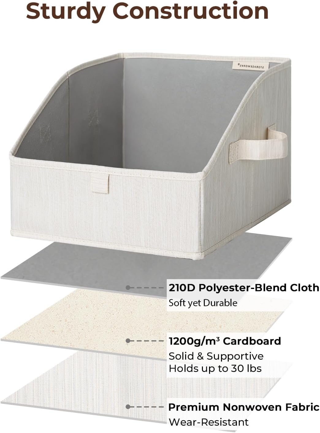 StorageWorks Closet Baskets - Trapezoid Storage Bins for Organizing Clothes | Small 3-Pack in Beige, White & Ivory