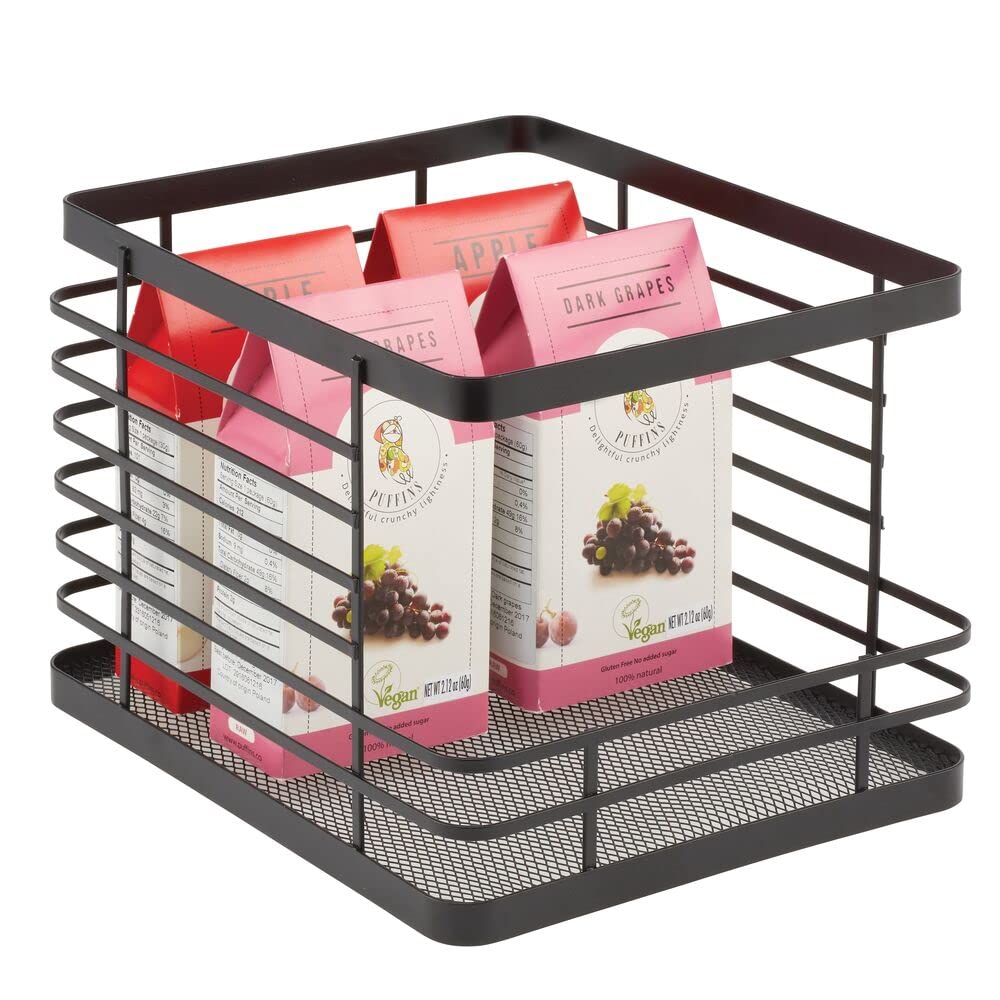 mDesign Stacking Wire Baskets Food Organizer Storage Metal Basket with Open Front for Kitchen Cabinet, Pantry, Cupboard, and Shelves - Organize Fruits, Snacks, and Vegetables - 2 Pack - Matte Black