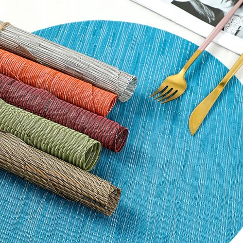 Round Vinyl Heat-Resistant Placemats Set of 4 - Beige, 13.8 Inch, Table Decor