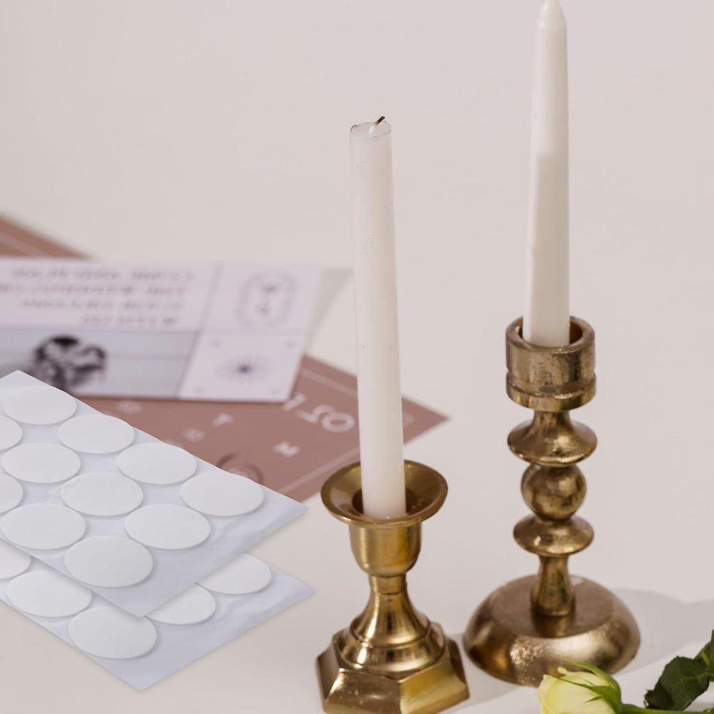 Skiennix Candle Adhesive | 72Pcs Stay Put Sticky Dots for Taper Candles - White Holders
