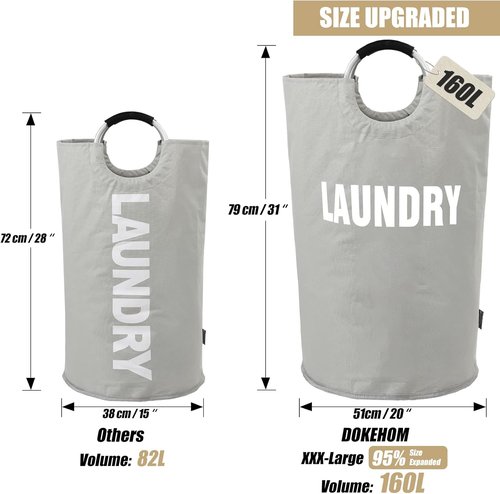 DOKEHOM XX-Large Collapsible Laundry Basket - 160L Foldable Hamper in Grey | 7 Color Options Available