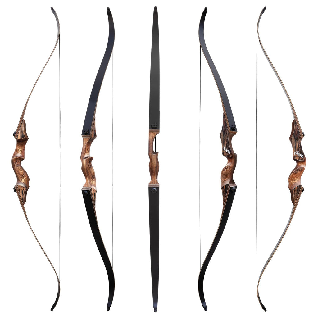 60" Black Hunter Takedown Archery Recurve Bow Set for Adults Youth and Beginners Technical Wood Riser and Laminated Bow Limbs 20-60lbs for Archery Practice Hunting Competition Right Hand (30lbs)