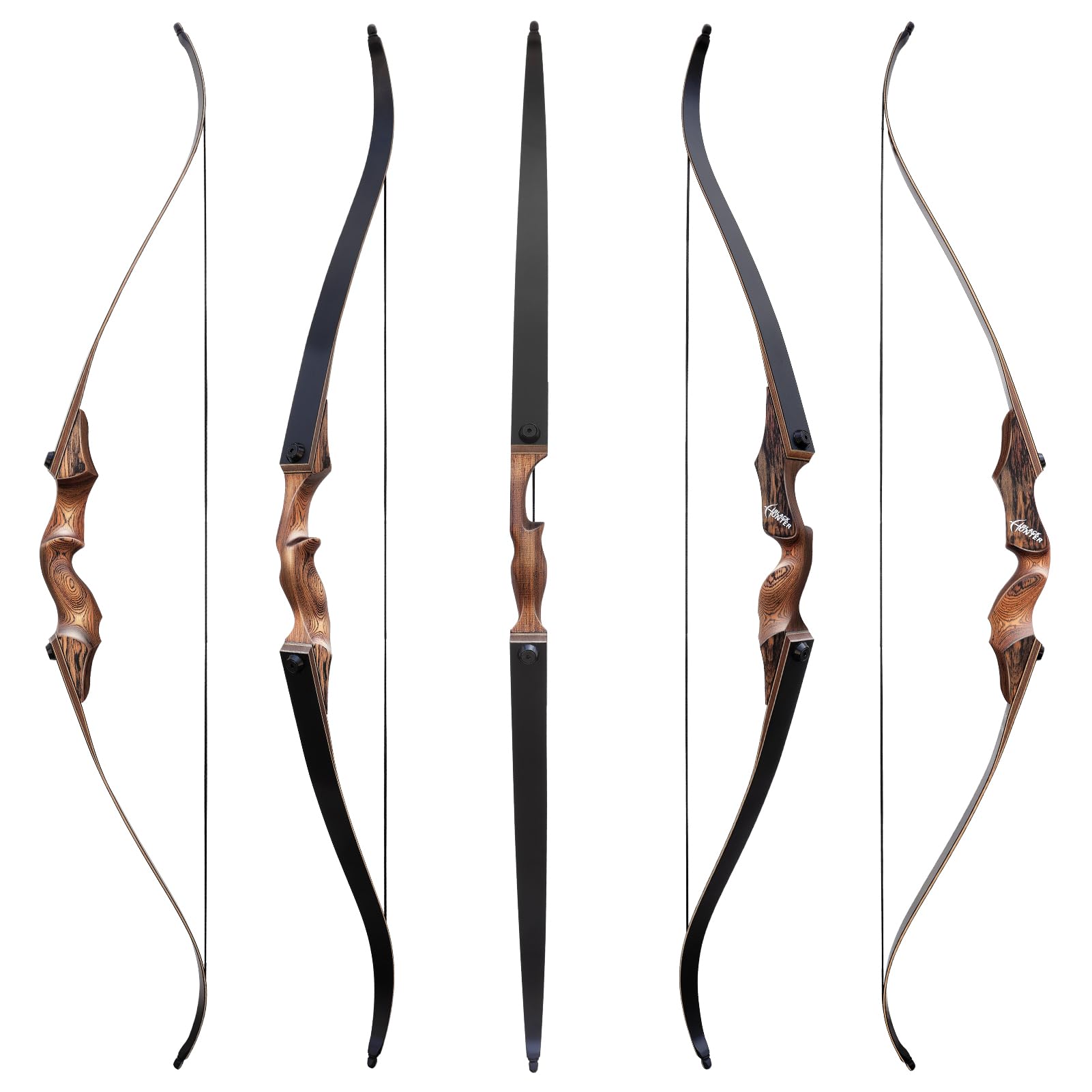 60" Black Hunter Takedown Archery Recurve Bow Set for Adults Youth and Beginners Technical Wood Riser and Laminated Bow Limbs 20-60lbs for Archery Practice Hunting Competition Right Hand (30lbs)