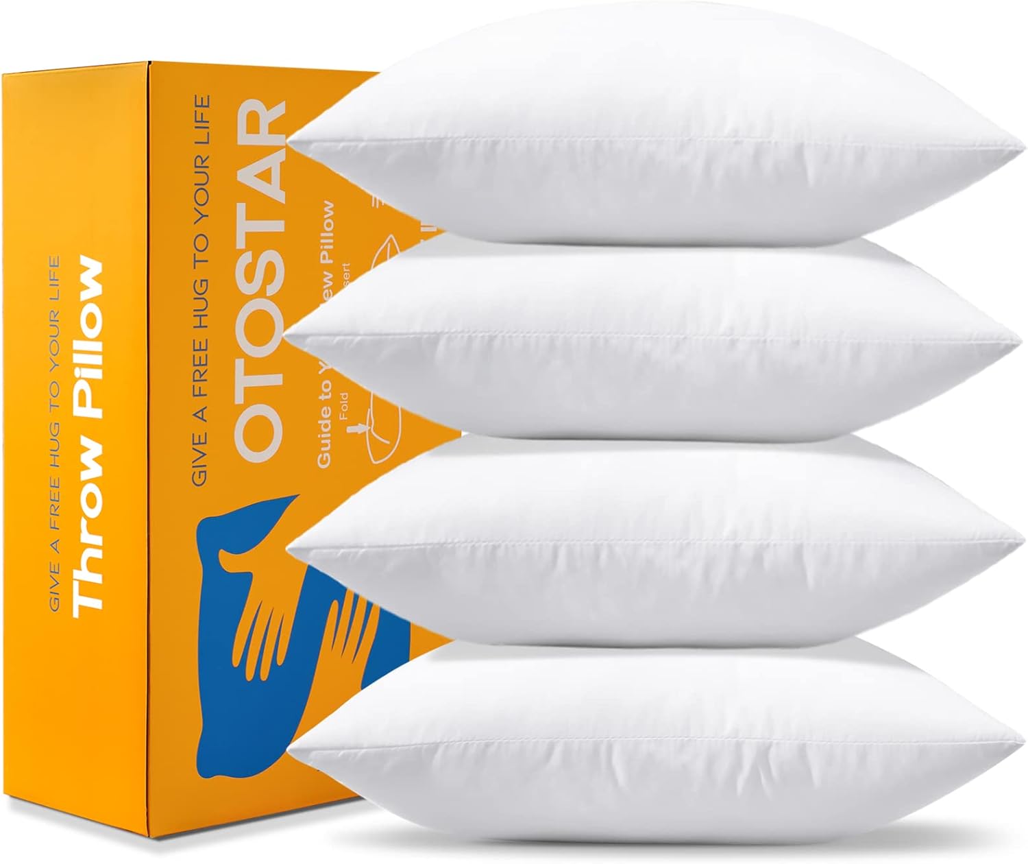 OTOSTAR Throw Pillow Inserts - Pack of 4 Soft & Fluffy 18 x 18 Square Cushion Pads in White