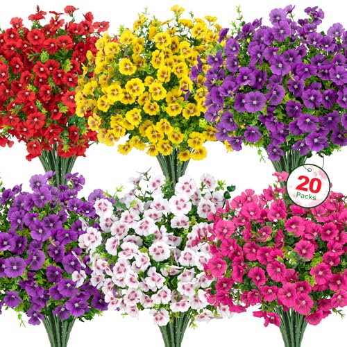 Roberly 20 Bundles Artificial Silk Flowers for Outdoors, Mixed Color