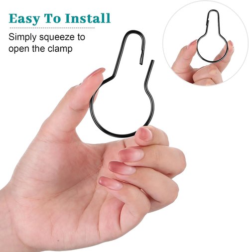 Geetery Metal Shower Curtain Hooks - 150 Pcs Rust Proof & Reusable Stainless Steel Rings | Black