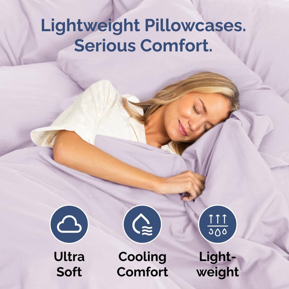Skiennix Queen Pillow Cases Set of 2 | Ultra Soft Hotel Quality & Wrinkle Free - Light Lavender