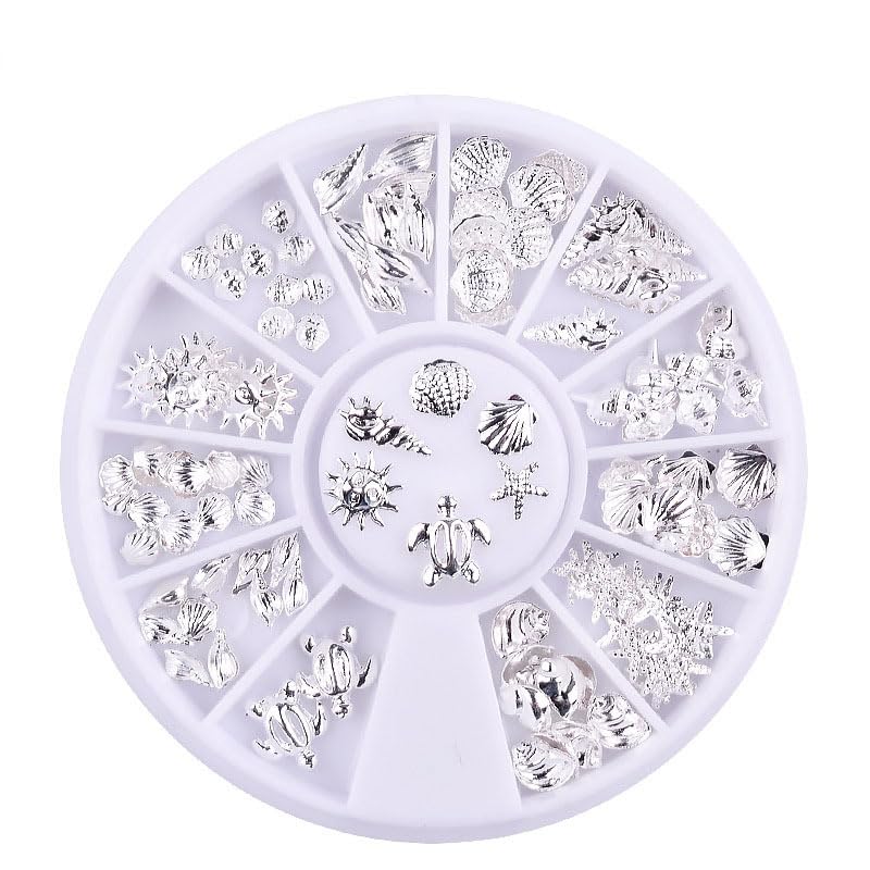 120Pcs Silver Ocean Nail Art Charms Rhinestones Shell Conch Manicure Decor