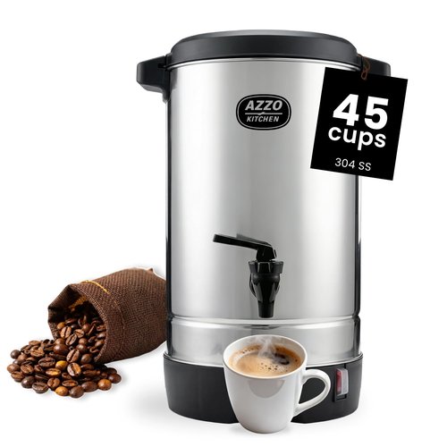 AZZO KITCHEN Commercial Coffee Maker 45-Cup Large Coffee Urn with Percolator Coffee Pot Electric 6.9L Stainless Steel Fast Brew Hot Water Dispenser for Tea Catering Events Home Office Easy Cleaning